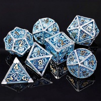 LuxeRoll Hollow Octopus Metal Dice Set Blue Silver 7 Pcs Polyhedral DND for DND Tabletop RPG Game Call of Cthulhu Dice Wholesale