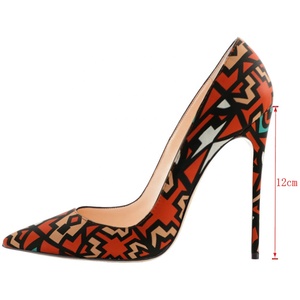 Zapatos de Vestir de Tacón Alto con Punta Puntiaguda y Estampado Geométrico Rojo Talla 45 para Mujer, Zapatos de Tacón de Aguja de 12 cm para Mujer - Product Image 2
