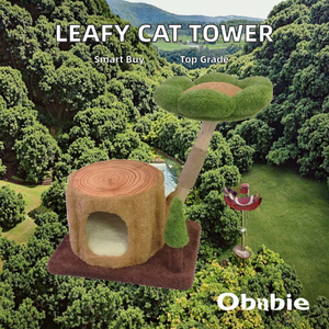 Torre para Gatos de Lujo de 31.5 Pulgadas, de Sisal y Felpa, con Forma de Hoja Verde, Mueble para Gatos de Interior con Postes Rascadores Ecológicos de Cartón - Product Image 2