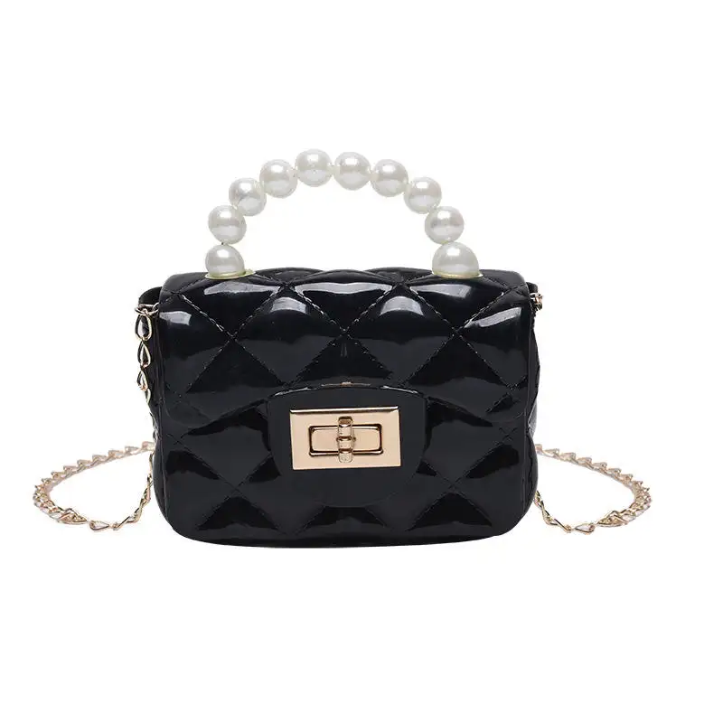 New design mini purses and handbags woman's crossbody small jelly bag kids ladies handbags with pearl handle