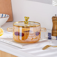 Casserole à soupe à double oreilles en verre borosilicate haute résistance à la température, cuisinière électrique en céramique, casserole à ragoût, casserole à nouilles instantanées
