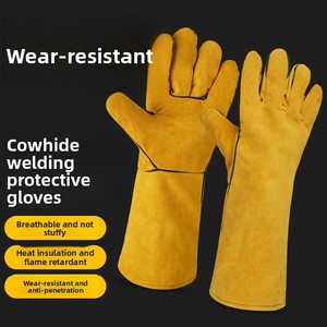 Guantes de soldadura eléctrica de piel de vaca de 40 cm, resistentes a altas temperaturas, antiescaldaduras, de doble capa, resistentes al desgaste y engrosados para trabajo. - Product Image 4