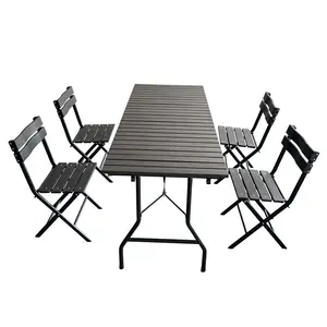 ขายร้อน HDPE แบบพกพาลายไม้กลางแจ้งพลาสติกโต๊ะพับและชุดเก้าอี้,ลายไม้สวนโต๊ะและชุดเก้าอี้