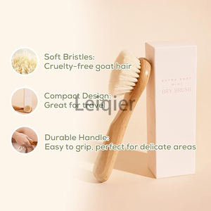 Mini cepillo seco extra suave con logotipo personalizado para piel sensible, cepillo corporal para una exfoliación suave con cerdas de pelo de cabra natural. - Product Image 2