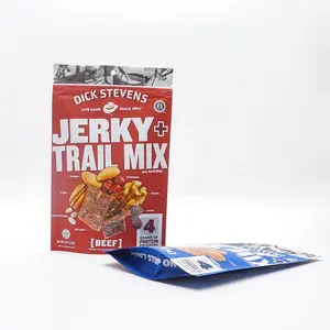 Pochette debout avec logo personnalisé sac d'emballage en plastique zip-lock pour snack alimentaire sac d'emballage pour jerky Trail Mix boeuf séché