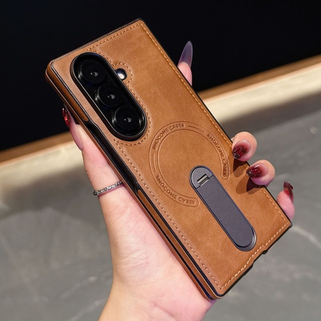 Magnetic PU Leather Phone Case for Samsung Galaxy Z Fold 7 6 5 With Kickstand Holder Protective Cellphone Cover
