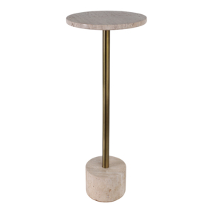 Travertine Top <b>Side</b> <b>Table</b> With Brass Stem And Stone Base For Modern Home Decor - Product Image 3