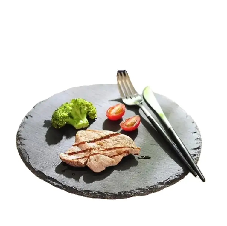New type Luxury Restaurant Dinner Dish Set Plate Steak Slate Black Slate Coaster
