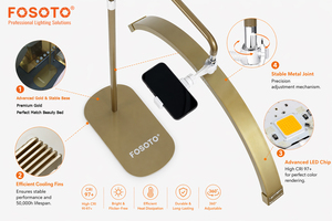 Lámpara LED FOSOTO Beauty Gold <span class=keywords><strong>Moonlight</strong></span> para Pestañas, Luz de Anillo LED para Camilla de Salón, Lámpara para Pestañas con Soporte para Teléfono para Spa y Estética - Product Image 3