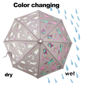 Fabricant en gros 190T Pongee <span class=keywords><strong>Parapluie</strong></span> droit ouvert manuellement pour filles, <span class=keywords><strong>parapluie</strong></span> pour enfants avec impression à changement de couleur imperméable pour enfants - Product Image 3