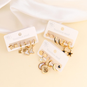 Kelebek/ay/yıldız/kalp paslanmaz çelik altın kaplama 18K saplama küpe Huggie küpe damla küpe takı seti kadınlar için - Product Image 2