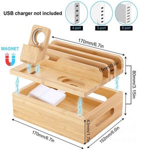 Station de charge en bambou Organisateur de bureau pour téléphone portable en bois - Product Image 3