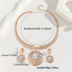 European American Hot Sale Gold Zinc Alloy Inlaid White Rhinestone Double-Ring Heart-Shaped Wedding Necklace Earrings Set Women - Product Image 2