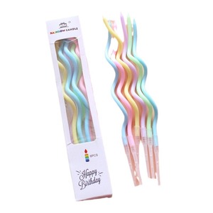Bougies d'anniversaire arc-en-ciel, colorées, en forme de spirale courbée, en cire de soja mélangée, longues, pour la décoration de gâteaux - Product Image 5