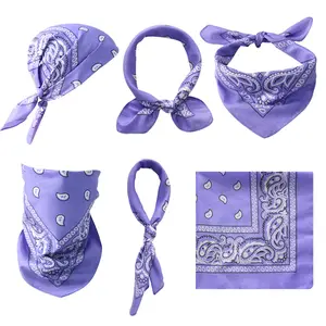 Multi Function Polyester Headwear Scarf Fashion Cashew Flower Square Bandana In Stock Custom Logo Women's Handkerchief