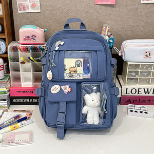 Korean Style Cute Girls <b>Backpack</b> 18 In Large Capacity <b>Lightweight</b> School Education Solid Color With Interior Zipper Pocket - Product Image 2