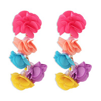 Européen Américain Ethnique Coloré Tissu Fleur Gland Boucles D'oreilles Exagéré Bohème Papillon Forme Classique Vacances pour Cadeau