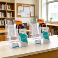 Support de brochure moderne personnalisé en acrylique transparent à 3 niveaux, présentoir incliné avec fente pour cartes, idéal pour la promotion d'entreprise ou comme cadeau