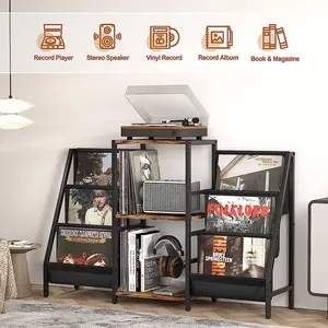 Jh-mech OEM Vinyl kỷ lục lưu trữ 3 Tier Retro đồ nội thất bọc bột thép carbon kỷ lục Máy nghe nhạc đứng