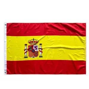 Cetak mewah spanduk bendera Spanyol poliester dengan Grommet kuningan tahan air dicetak nilon negara dunia bendera Spanyol