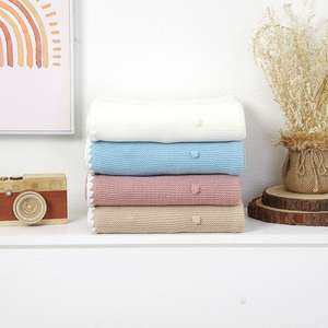 Couverture en tricot douillette Mimixiong avec pompons et bordure blanche, adorable motif à pois, parfaite pour bébé et tout-petit, jeté de lit doux pour toutes les saisons - Product Image 6