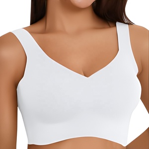 Top Deportivo Corto para Mujer, Cuello en V, Tirantes, Color Blanco Sólido, Transpirable, Soporte Medio, para Yoga - Product Image 1