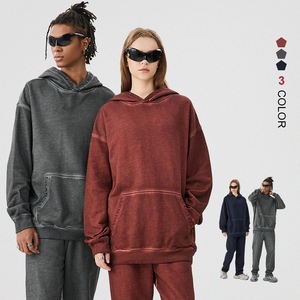 Sweat à capuche surdimensionné délavé à l'acide de haute qualité Logo personnalisé Sweat à capuche délavé vintage lourd sans ficelle - Product Image 1