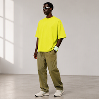 T-shirt décontracté homme printemps/été 2022, coupe ample, manches courtes, couleur unie, tissu tricoté 100 % coton épais, anti-boulochage