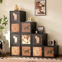 Meuble de rangement empilable vintage, organisateur modulaire avec portes à motifs artistiques pour salon, chambre et bureau