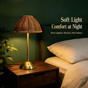 Lampe de table rechargeable en rotin tressé, style vintage, pour une ambiance nordique, idéale pour chambre d'hôtes, chevet ou décoration de terrasse/salle à manger - Product Image 4