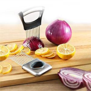 Rebanadora de cebolla de acero inoxidable de 2 piezas y cortador de patatas y verduras, utensilio de cocina, asistente de rebanada de alimentos, herramienta para frutas y verduras - Product Image 5