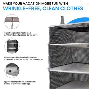 Portable Expandable Hanging Shelves Wardrobe Organizer Carry-On Closet for <b>Clothes</b> Packing Cube 45L Capacity Foldable Design - Product Image 2