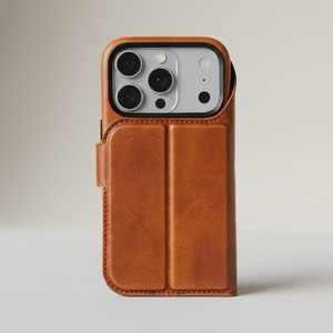 Funda <span class=keywords><strong>de</strong></span> Cuero Genuino Marrón con Acabado <span class=keywords><strong>de</strong></span> Cera para <span class=keywords><strong>iPhone</strong></span> 17 Pro, Estilo Libro, con Tapa Magnética y Protectora - Product Image 1