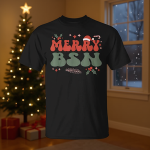 Camiseta navideña Merry Bsn con diseño navideño de licenciatura en enfermería - Product Image 3