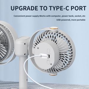Double Head Camping Desk Rechargeable Battery Operated 5 Speeds Quiet Oscillating Type-C Portable Outdoor Fan With <b>Hook</b> - Product Image 2