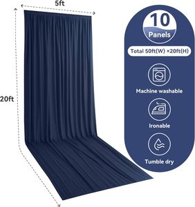Rideaux de plafond <span class=keywords><strong>bleu</strong></span> <span class=keywords><strong>marine</strong></span> 5x20 pieds pour mariages et fêtes, sans plis, en polyester épais, pour drapage de plafond et arche de <span class=keywords><strong>mariage</strong></span> - Product Image 2