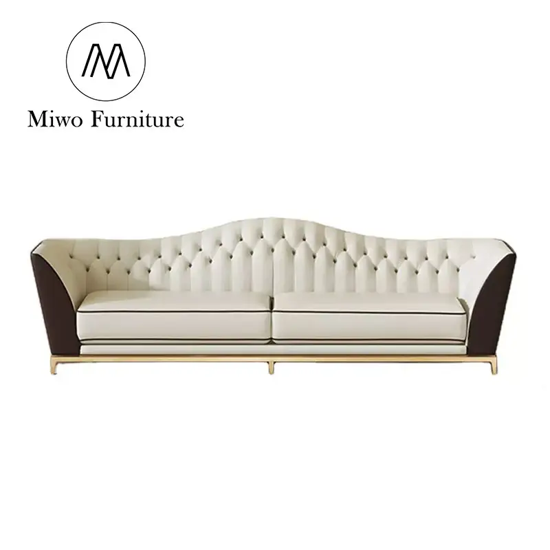 Toptan özel lüks İtalyan tasarımları paslanmaz çelik ayak oturma odası deri kanepe seti mobilya Modern