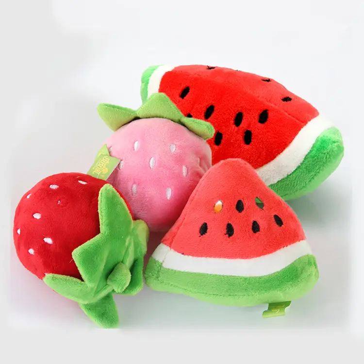 Mini cute watermelon and orange shape plush toy plush fruit pet toy with squeaky sound