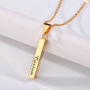 VEROMCA Blank 3D Bar <span class=keywords><strong>donna</strong></span> uomo acciaio inossidabile placcato oro 18K <span class=keywords><strong>collana</strong></span> personalizzata Logo inciso - Product Image 3