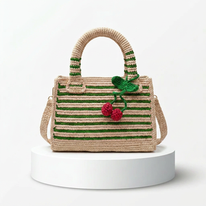 Bolso de Hombro de Rafia para Mujer, Estilo Bohemio a Rayas, con Flores, para Uso Diario de Verano, con Dos Asas y Cierre de Cremallera - Product Image 3
