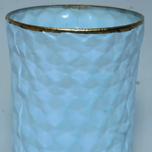 Vase en verre texturé blanc élégant avec bord doré, porte-bougie décoratif pour la maison, style minimaliste moderne, centre de table élégant - Product Image 1