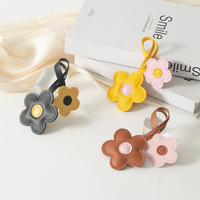 Porte-clés élégant à double couche avec pendentif floral en forme de fleur en cuir PU, joli breloque de sac pour cadeaux
