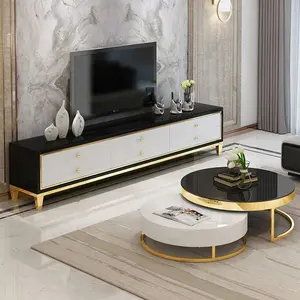 High gloss modern TV stand mesa de café de luxo de ouro conjunto