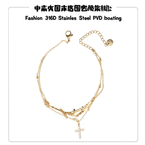Bracelet chaîne tendance en acier inoxydable 316L avec placage or PVD, pendentif croix, design double couche - Product Image 2