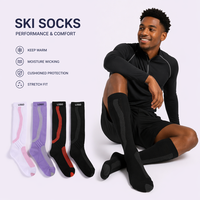 Chaussettes de ski épaisses et chaudes pour hommes et femmes, respirantes, antidérapantes, avec design en tissu éponge, rembourrées, hauteur genou, pour la randonnée hivernale, avec revers tricoté
