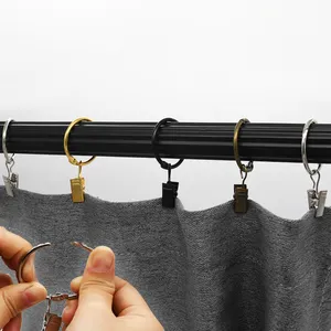 Anneaux de rideau ouvrables en métal personnalisés d'usine avec clips Clips de crochet de rideau robustes