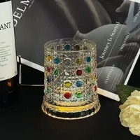 Verre à whisky en cristal coloré épaissi, tasse rotative créative peinte à la main, 270 ml, compatible lave-vaisselle et micro-ondes