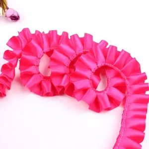 Wholesale 2.5cm Existing Color Decorative Rose Ribbon Single Sided Green Pleated Ribbon For Rosette
