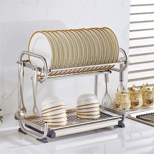 Stainless Steel Double Tier Modern <b>Kitchen</b> Towel <b>Rack</b> Waterproof Non-Folding <b>Storage</b> Holder - Product Image 5