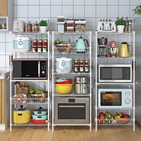 Étagère de rangement multifonctionnelle à 5 niveaux pour four à micro-ondes, en fil blanc, avec paniers réglables